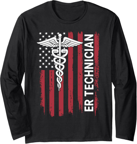 Er Technician Emergency Room American Flag Ed Tech Er Tech Long Sleeve
