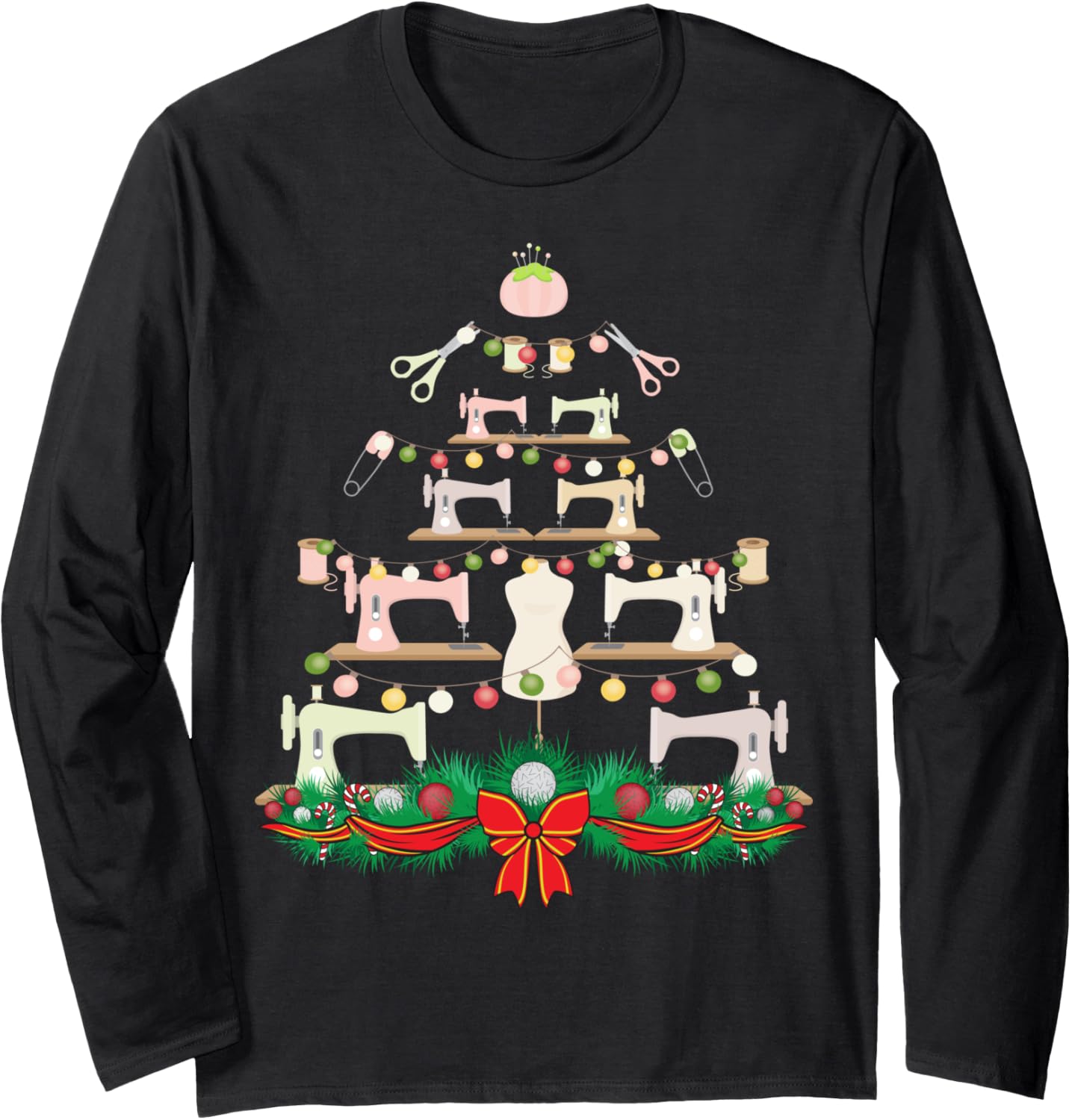 Christmas Sewing Lover Sew Quilting Quilter Xmas Tree Yarn Long Sleeve