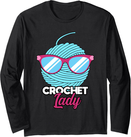 Crochet Lady Funny Grandma Mom Crocheting Yarn Knitting Long Sleeve