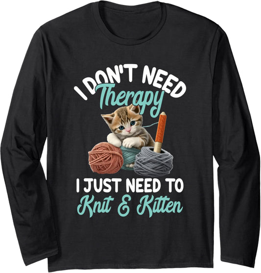 Quilting Crochet Knitting Cat Lover Yarn Kitten Knitter Long Sleeve