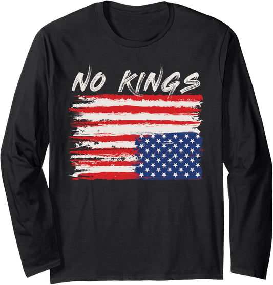 American Flag Upside Down Distress No Kings Long Sleeve