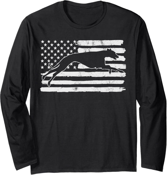 Vintage 4Th Of July Usa Flag Greyhound Dog Long Sleeve