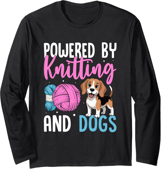 Powered By Knitting And Dogs Yarn Puppy Long Sleeve