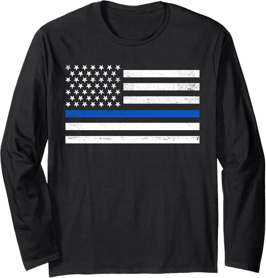 Thin Blue Line American Flag Police Officer Law Enforcement Long Sleeve