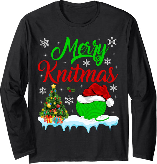 Xmas Tree Lighting Merry Knitmas Knitting Yarn Christmas Long Sleeve