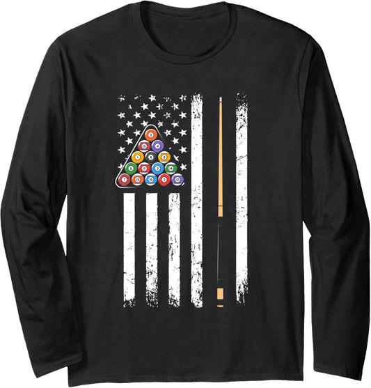 American Flag Billiard Vintage Pool Player Long Sleeve
