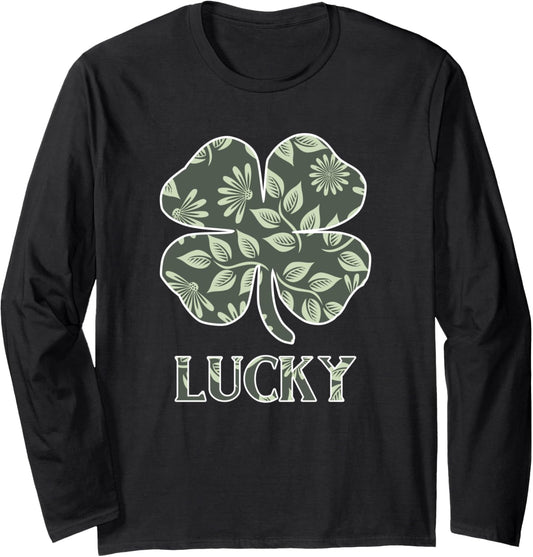 St Patrick's Day Shamrock Designs Lucky Floral Wall Art Long Sleeve