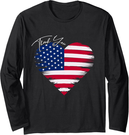 Thank You Usa Flag Heart American Patriotic Memorial Day Long Sleeve