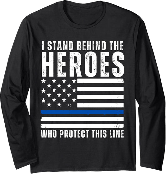 Thin Blue Line American Flag Police Support Blu Lives Matter Long Sleeve