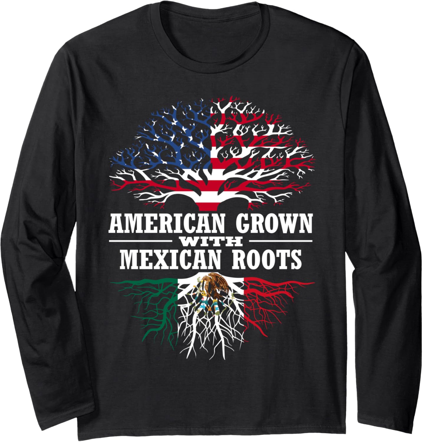 American Grown With Mexican Roots Tree Usa Mexico Flag Long Sleeve