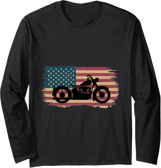 Vintage American Flag Motorcycle Long Sleeve