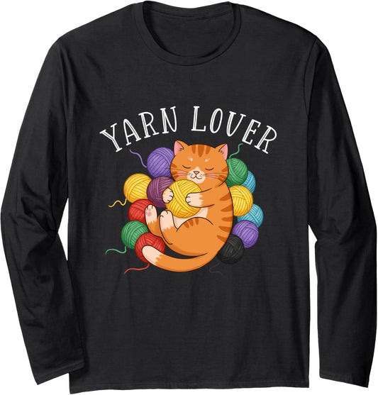 Cute Sleeping Cat Surrounded by Yarn Balls Long Sleeve