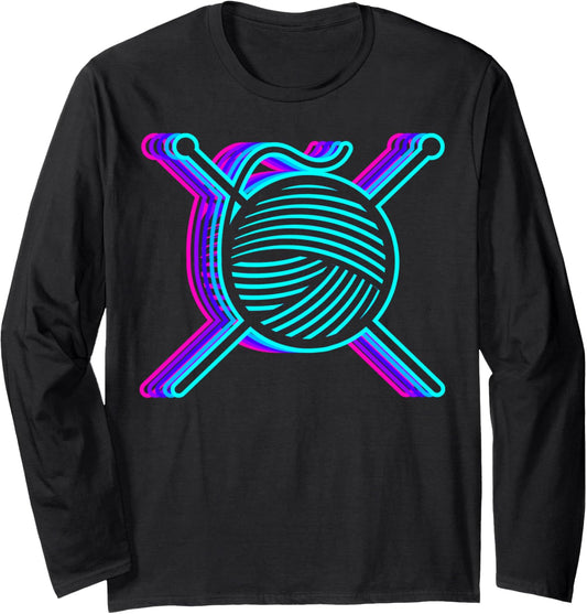 Retro Knitting Knitter Crochet Yarn Vaporwave Long Sleeve