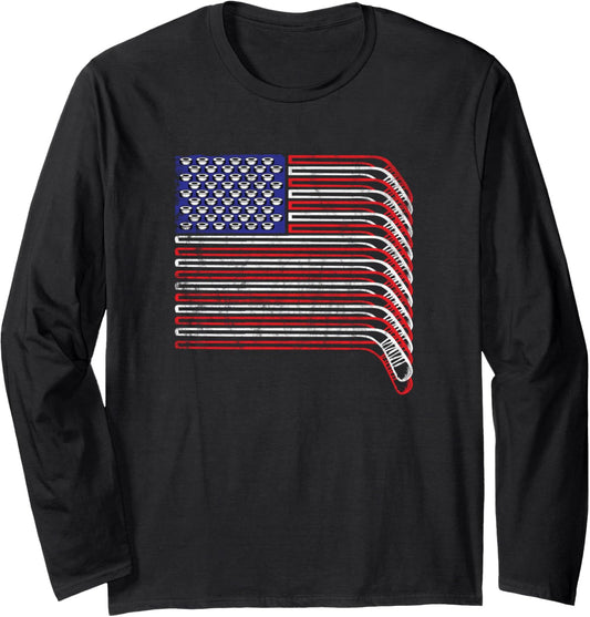 Usa American Flag Ice Hockey Sports For Patriotic Player Long Sleeve