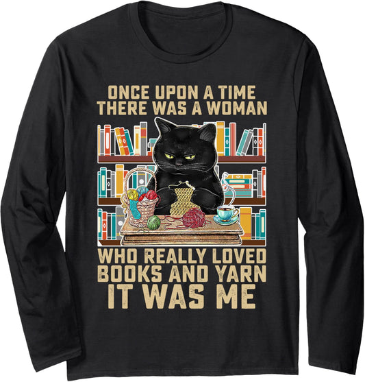 There Was A Woman Who Really Loved Books And Yarn Crocheting Long Sleeve