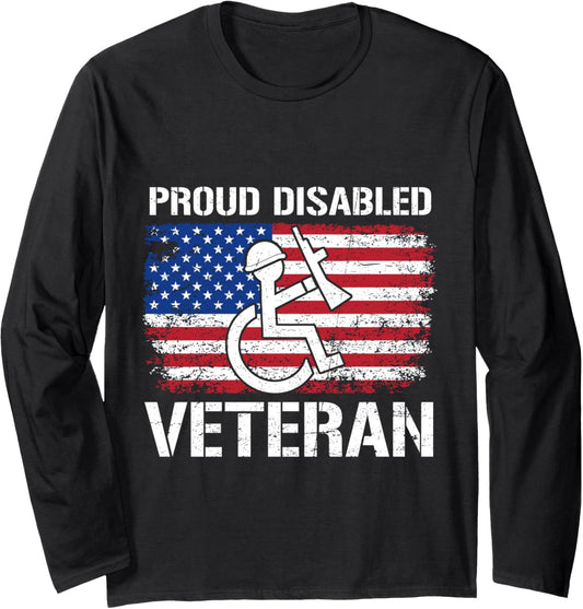 Proud Disabled Veteran Usa Flag Handicap Vet Military Long Sleeve