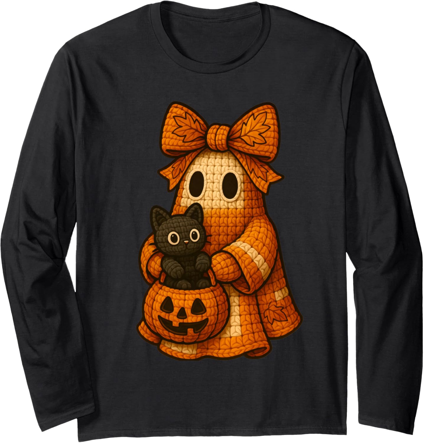 Ghost Coquette Black Cat Knitting Crocheting Yarn Halloween Long Sleeve