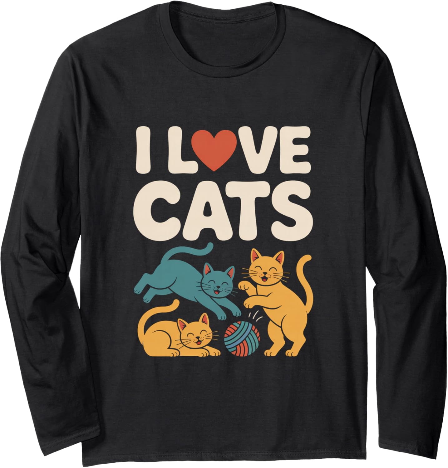 I Love Cats Playful Kittens Yarn Ball Long Sleeve