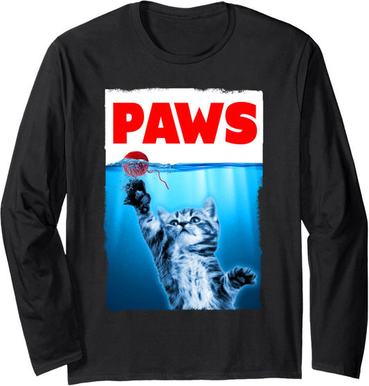 Paws Cat Parody Chasing String Ball Long Sleeve
