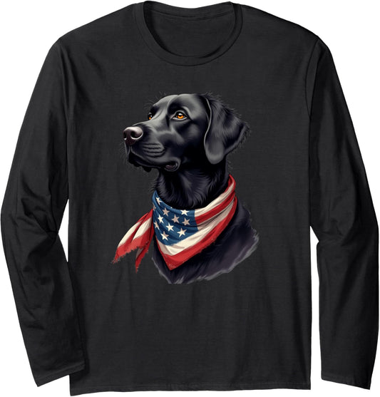 Usa 4Th Of July Black Patriotic American Golden Retriever Long Sleeve