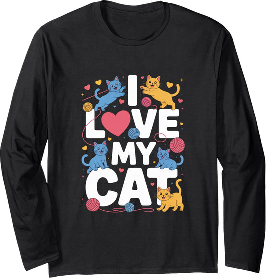 I Love My Cat Cute Kittens Heart Yarn Long Sleeve