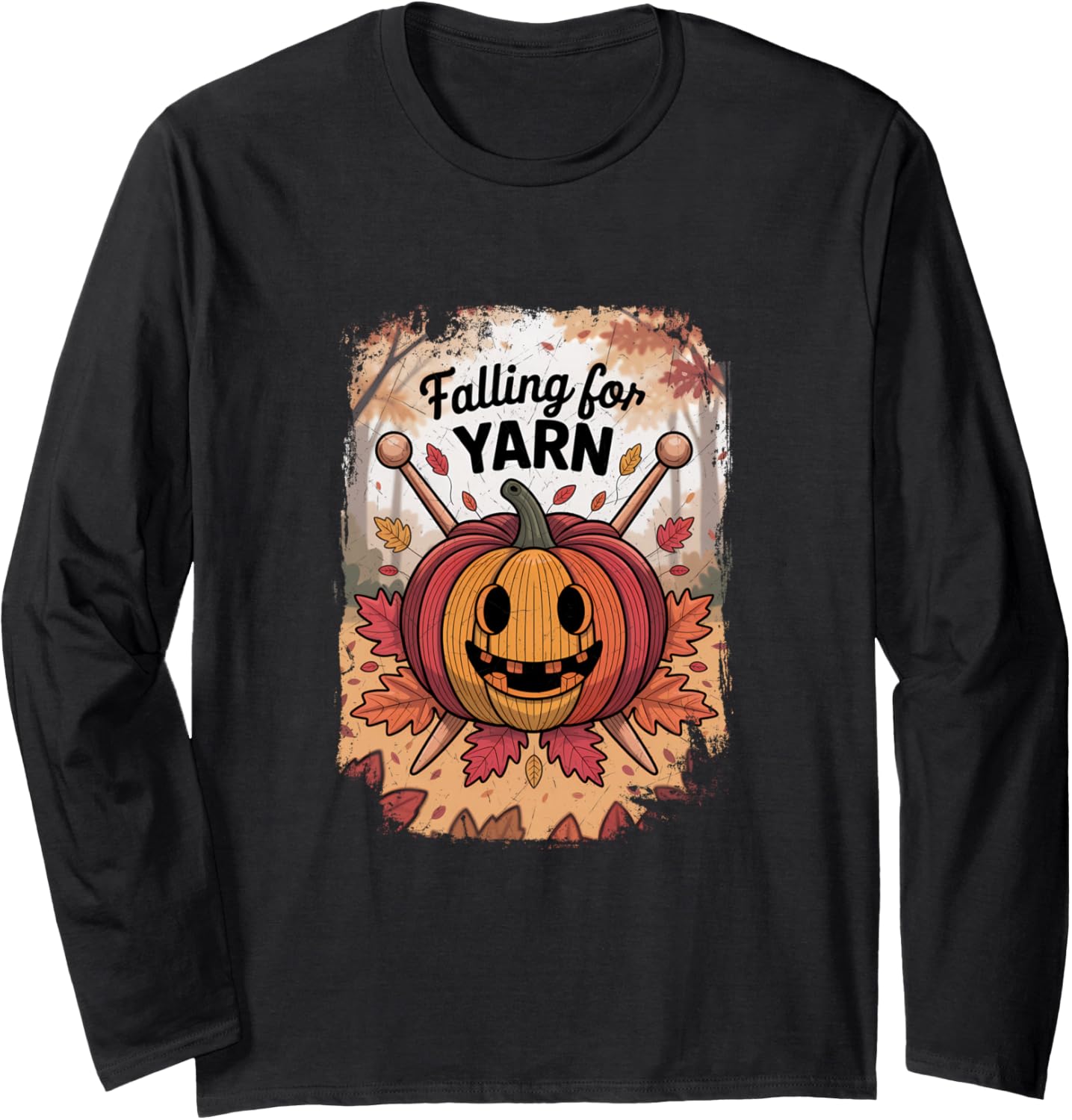 Falling for Yarn Knitting, Cute Autumn Pumpkin Yarn Long Sleeve