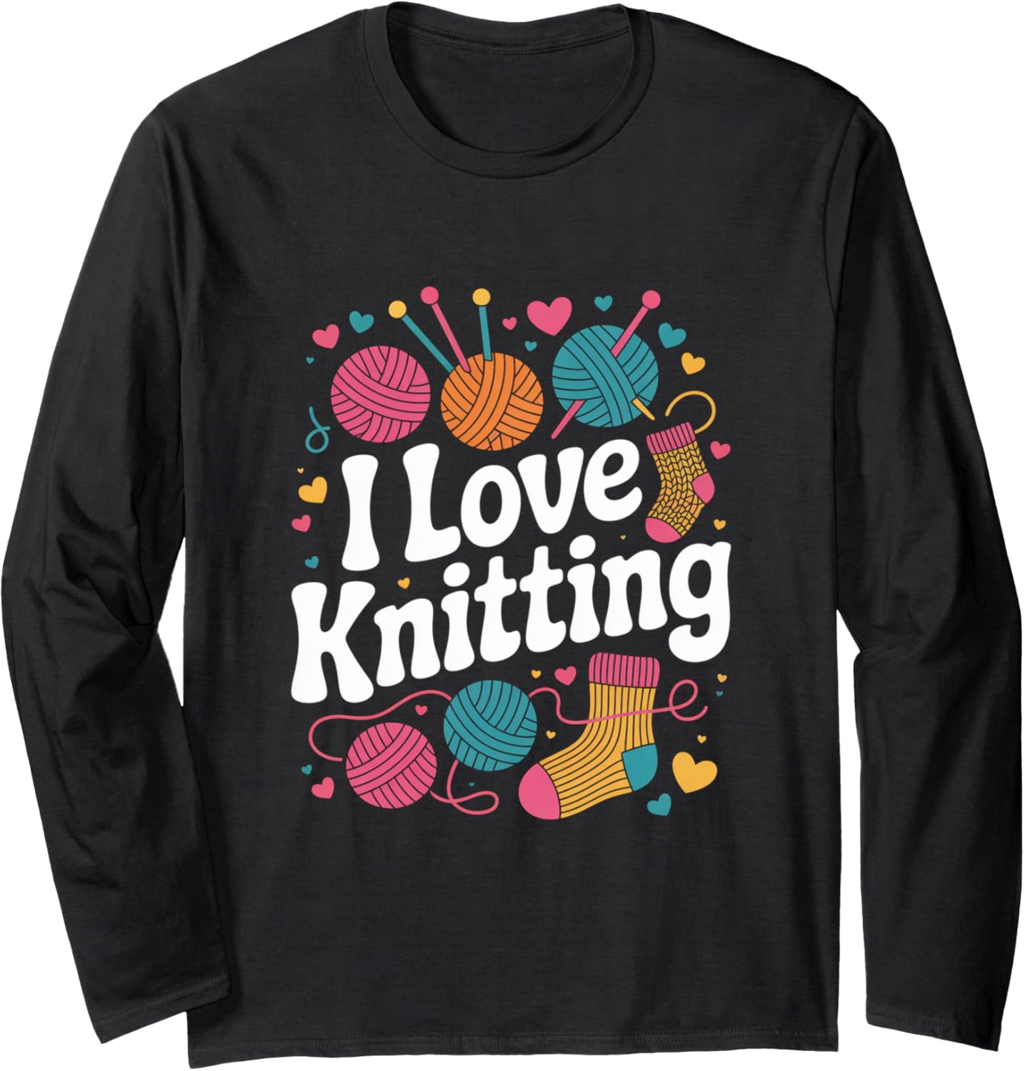 I Love Knitting Colorful Yarn Balls Heart Long Sleeve