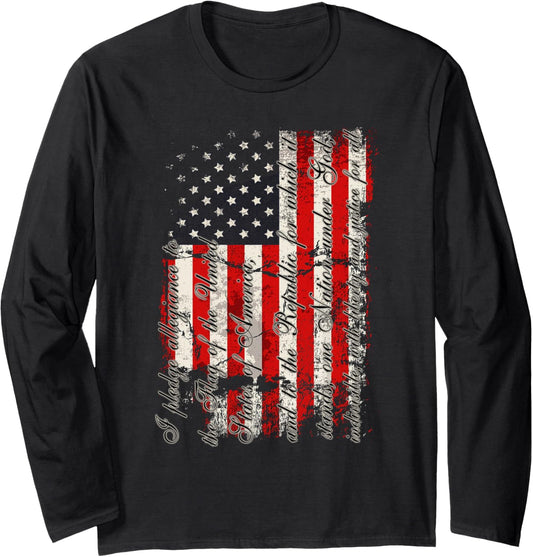 Long Sleeve Vintage American Flag Shirt Pledge Of Allegiance