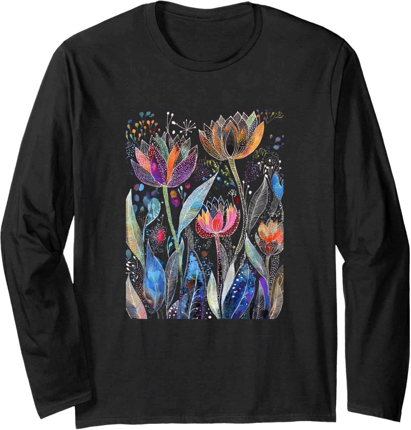 Botanical Garden Vibrant Floral Nature Colorful Art Design Long Sleeve