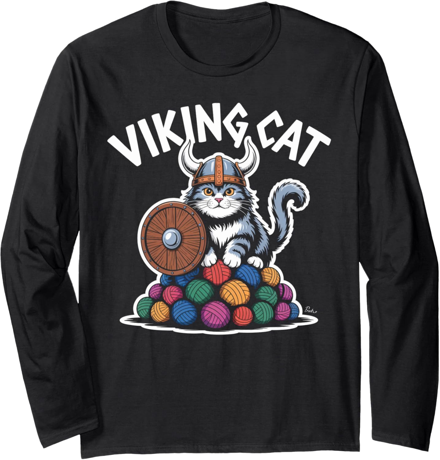 Viking Cat Shield Helmet Yarn Ball Warrior Long Sleeve