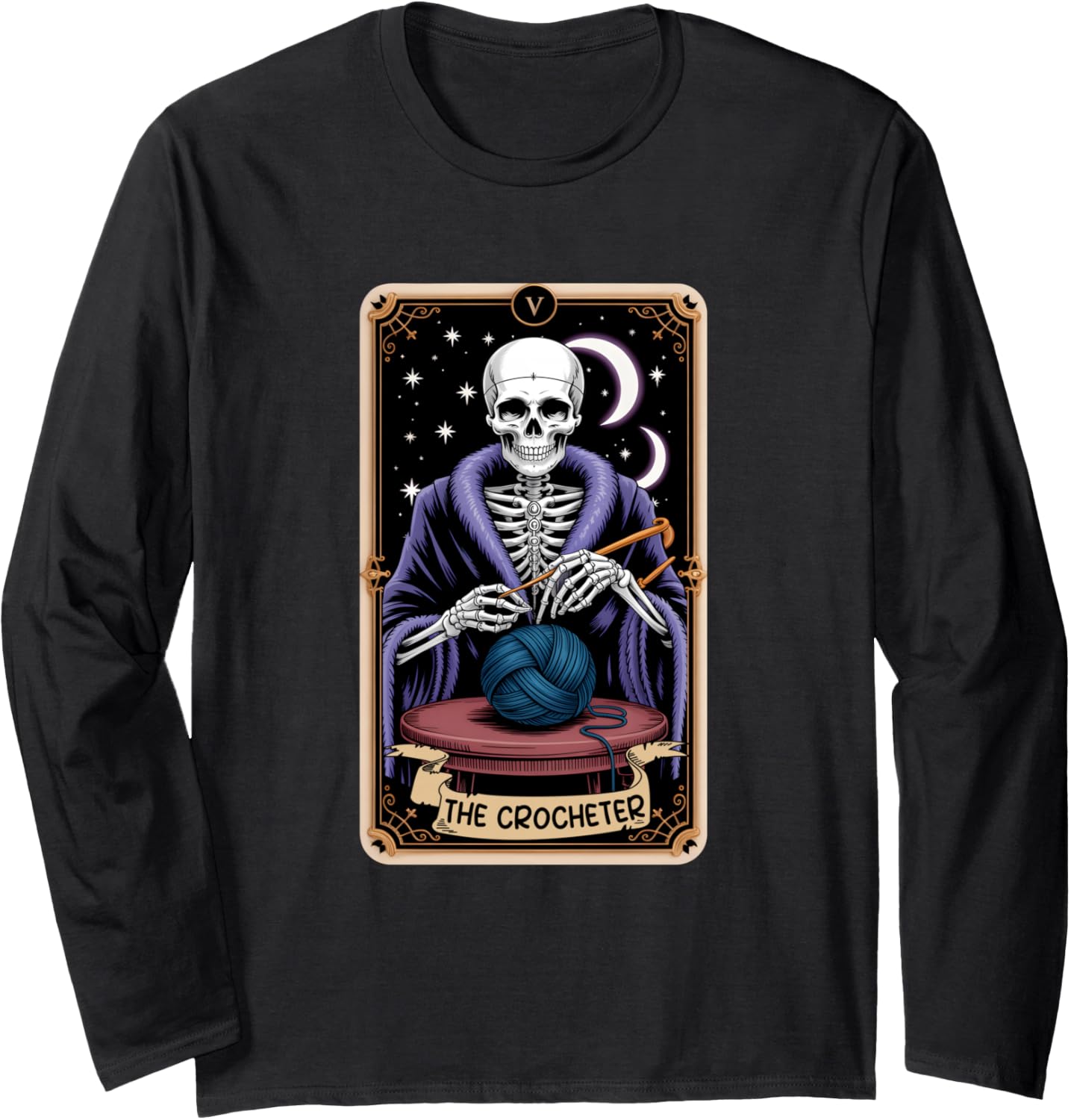 The Crocheter Tarot Card Funny Gothic Skeleton Yarn Lover Long Sleeve