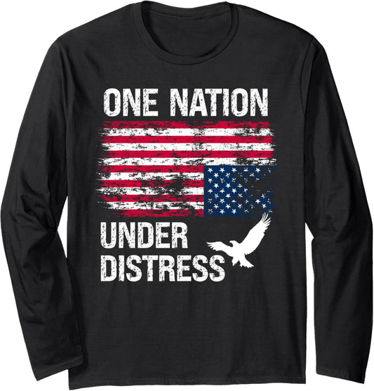 America Under Distress Usa Upside Down American Flag Us Flag Long Sleeve