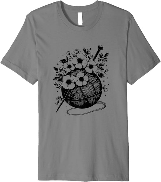 Retro Crafter Mom Graphic design Floral Knitting Yarn Ball Premium