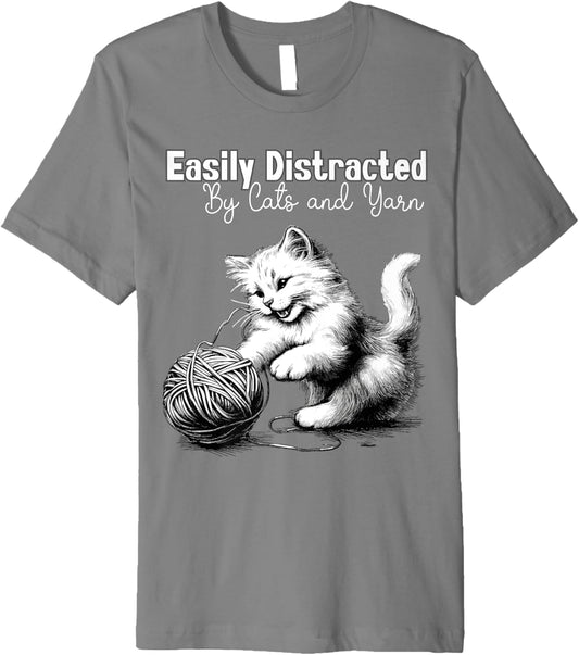 Adorable Knitting and Crochet Happy Cat Yarn Lovers Gift Premium