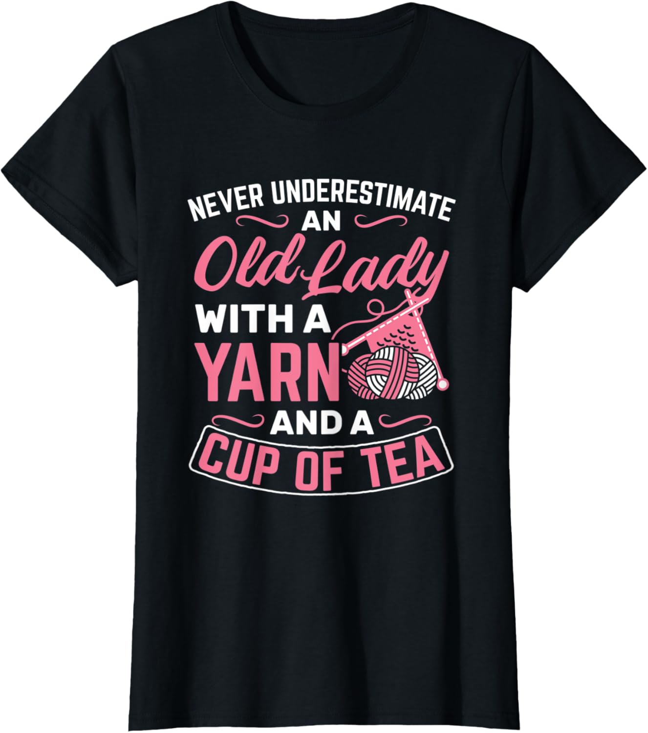 Womens Old Lady Yarn Cup Of Tea Knitter Knitting Crochet