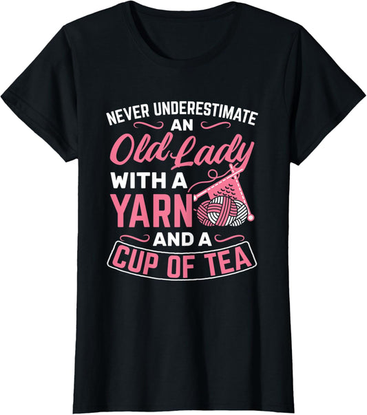 Womens Old Lady Yarn Cup Of Tea Knitter Knitting Crochet