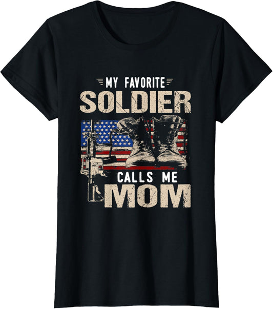 Womens My Favorite Soldier Calls Me Mom American Flag Patriotic