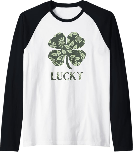 St Patrick's Day Shamrock Designs Lucky Floral Wall Art Raglan Baseball Tee