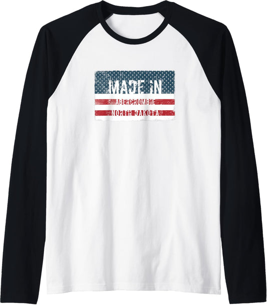 Made in Abercrombie, North Dakota Raglan Baseball Tee