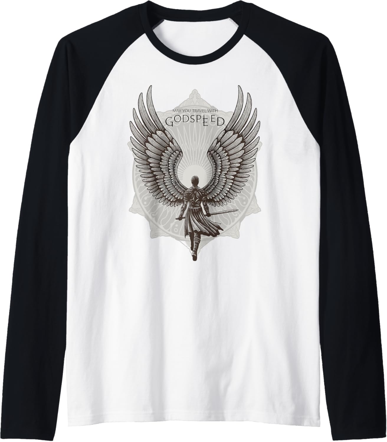 May You Travel With Godspeed Winged Hero Raglan Baseball Tee