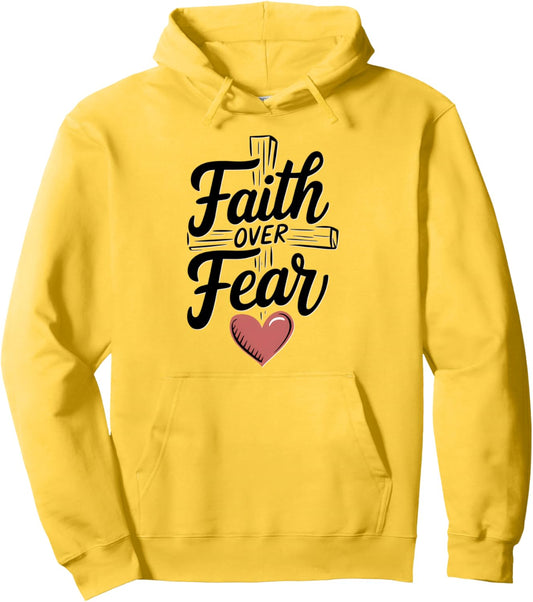 Christian Faith Over Fear Cross and Heart For Girls Women Pullover Hoodie