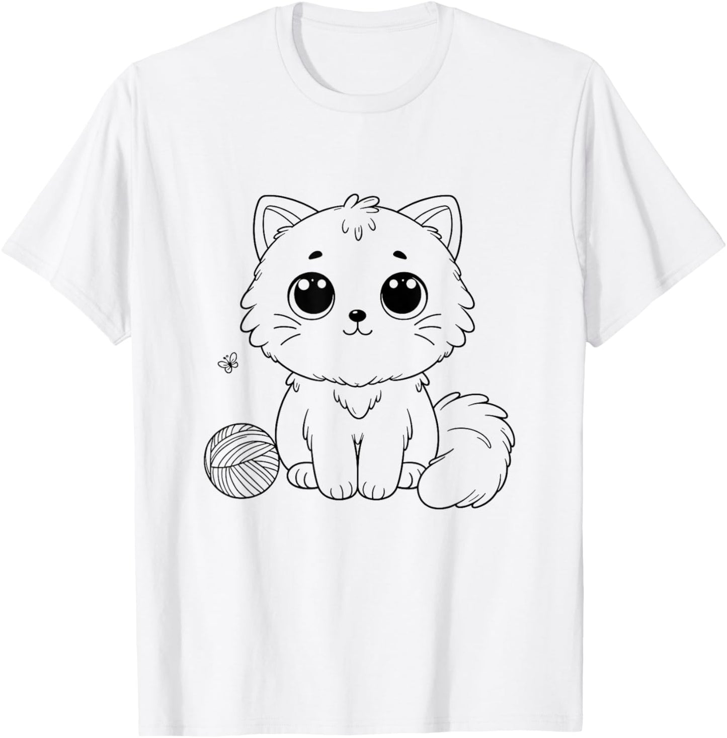 Cute Cartoon Kitten Big Eyes Adorable Ball Of Yarn