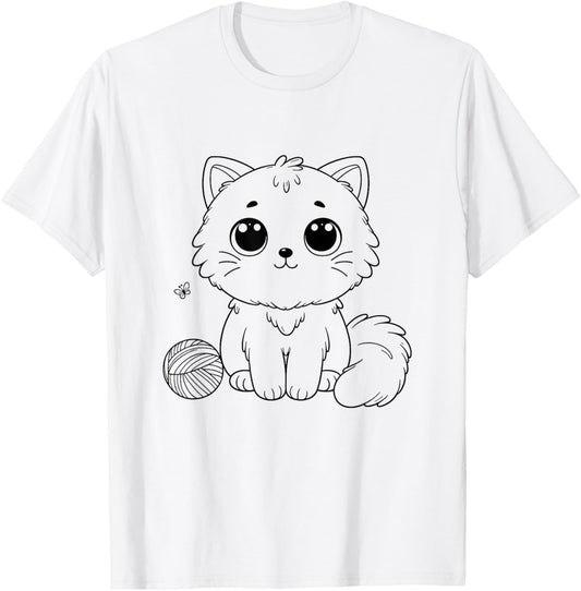 Cute Cartoon Kitten Big Eyes Adorable Ball Of Yarn