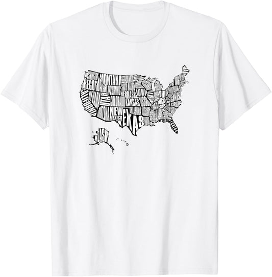 Us Map T Shirt 50 United States Usa Tee