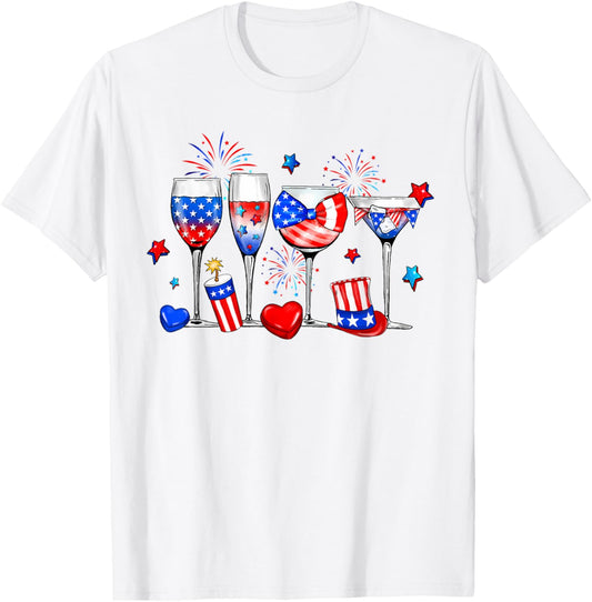 Wine Glasses 4Th Of July Drinking Red White Blue Usa Flag