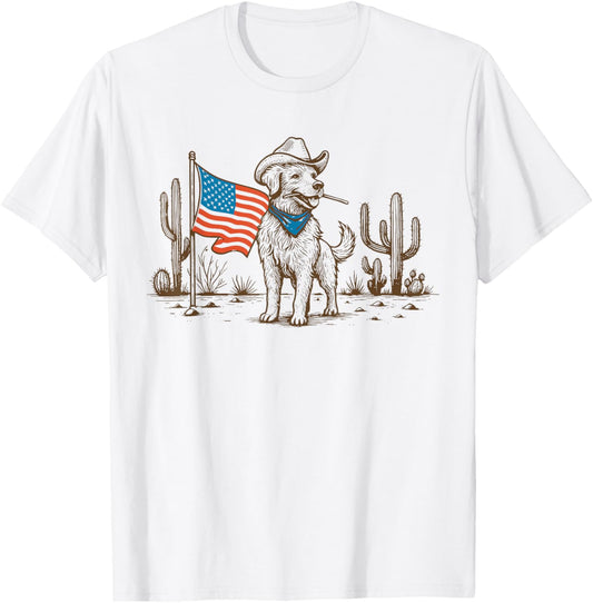 Retro Western Patriotic Cowboy Dog American Flag 4Th Of July