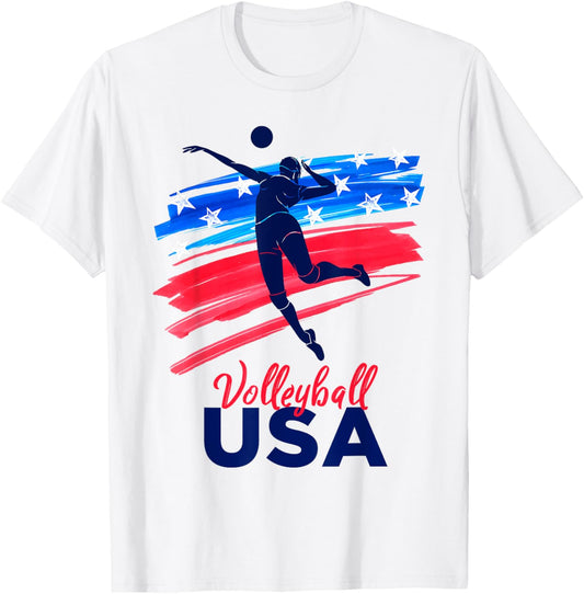 Womens Volleyball Usa Support The Team Shirt Usa Flag