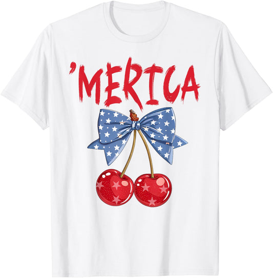 Merica Coquette Bow Cherries 4Th Of July Usa Flag Patriotic