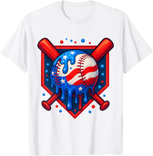 Baseball Drip Ice Cream 4Th Of July Usa Flag