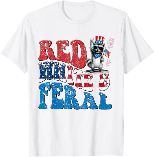 Red White And Feral Funny Raccoon Usa 4Th Of July Boys Kids